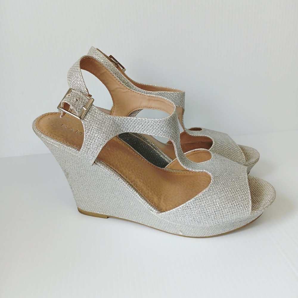 Rampage Candelas Silver Glitter Wedge Sandals Peep‎ Toe Platform 10M